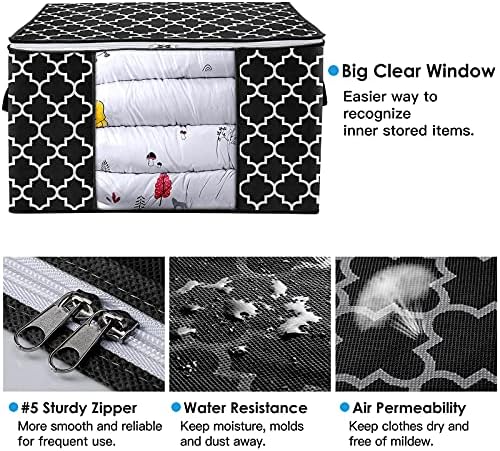 Storage Bags 100L 6Pack Clothes Organization and Storage Containers | Large Blanketfor Bedding, Comforters, Foldable Organizer with Reinforced Handle, Clear Window, Sturdy Zippers, Black - Image 3
