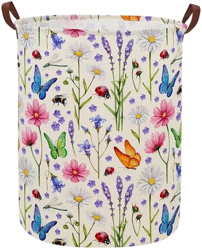 ESSME Laundry Basket,Flower Hamper Collapsible Canvas Waterproof Storage Bin for Form, Nursery Hamper,Gift Baskets(Flower cluster) by ESSME