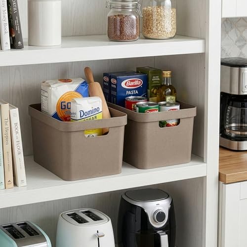 BINO | Plastic Storage Bins, 16 Liter - 2 Pack, Taupe | THE MODERN COLLECTION | Plastic Bins for Organization | Woven Storage Baskets for Organizing | Pantry Shelf Organizer Basket Container Bin - Image 3