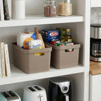 BINO | Plastic Storage Bins, 16 Liter - 2 Pack, Taupe | THE MODERN COLLECTION | Plastic Bins for Organization | Woven Storage Baskets for Organizing | Pantry Shelf Organizer Basket Container Bin - Image 3