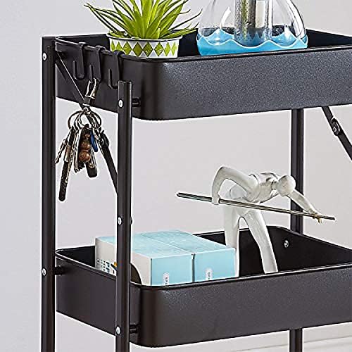 Foldable Rolling Cart 3-Tier Small Foldable Utility Storage Cart Multifunctional Metal Storage Bin Heavy Duty Organizer Carts with Rolling Wheels for Home Office (Black) - Image 6