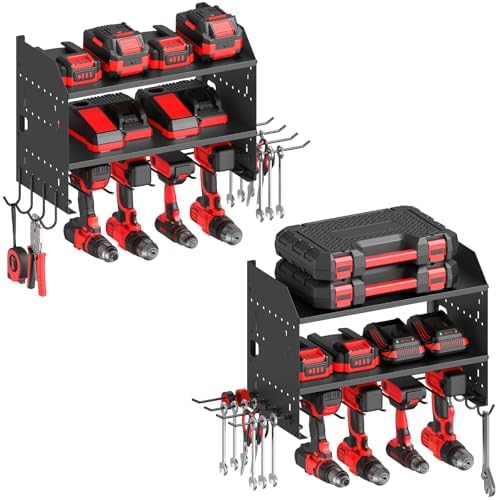 CCCEI Pack of 2 Modular Power Tools Organizer, Drills and Battery Storage Wall Mount, Garage Shop Organization, Anniversary, Birthday, Gifts for Men, Father, Black. by CCCEI