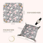 PU Leather Jewelry Valet Tray, Portable Catchall Tray for Keys, Wallet, Watch,Travel Jewelry Tray Organizer for Nightstand Desk Entryway Home Decor Gift for Women Men Grey Roses - Image 5