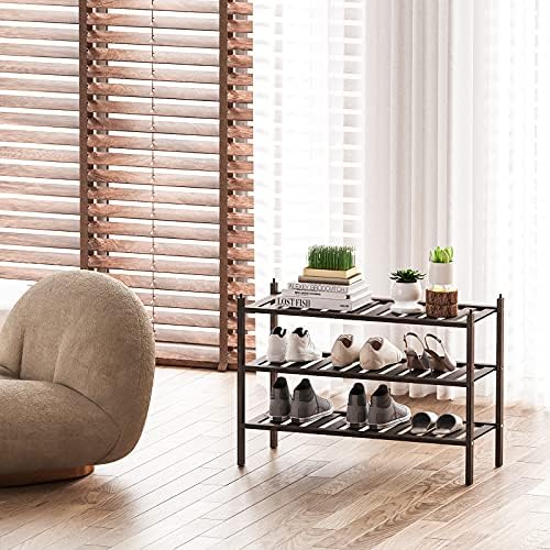 Dranixly Shoe Rack, 3-Tier Bamboo Stackable Shelf Storage Organizer, Stand for Closet, Entryway, Hallway, Bathroom and Living Room（Mocha） - Image 4