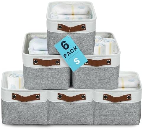 OrganiHaus 12x8in Canvas Storage Baskets, 6 Pack - Fabric Bins for Shelves by OrganiHaus