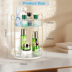 360 Rotating Makeup Organizer - Large Capacity Spinning Perfume & Cosmetic Skincare Holder for Countertop (Pearl White, 2 Tier) - Image 3