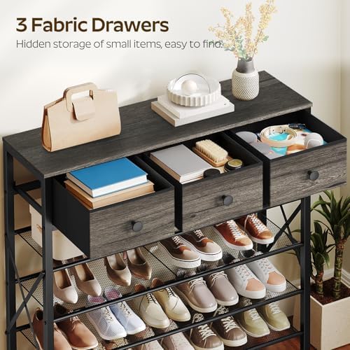YATINEY 5-Tier Shoe Rack with 3 Drawers, Metal Shoe Organizer for 20 Pairs with Storage Shelves and Wooden Top, for Entryway, Hallway, Foyer, Closet, Charcoal and Black SS35BC - Image 4