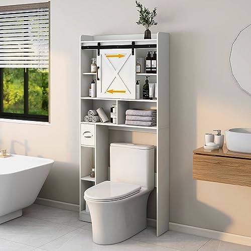 Vabches Over The Toilet Storage Cabinet with Sliding Barn Door. White - Image 6