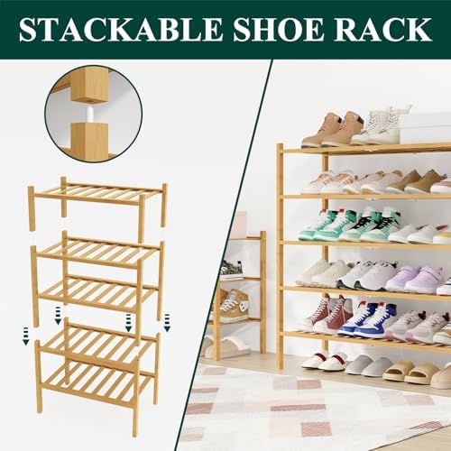 Smiry Bamboo Shoe Rack, 16 Vertical Slats, 4 Tier - 33.7" Wide, Natural - Image 4