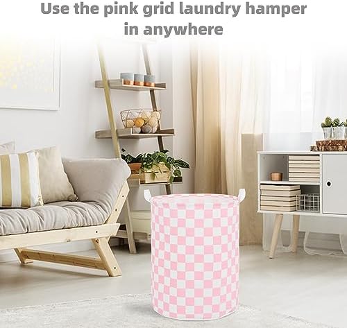 Large Foldable Laundry Basket Organizer Holder portable tall collapsible laundry hamper nusery Storage Basket Bin with Handles (Waterproof Lining, Pink Racing Flag) - Image 4