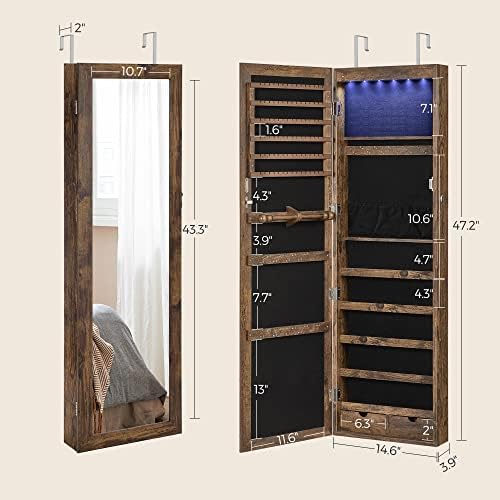 SONGMICS 6 LEDs Mirror Jewelry Cabinet, 47.2-Inch Tall, Lockable - Image 6