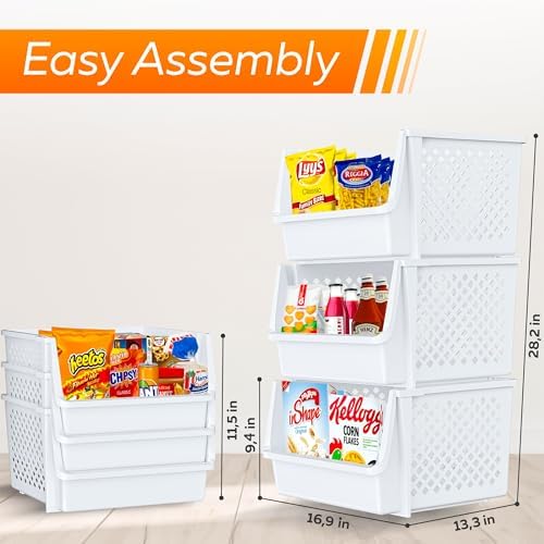 XLarge Stackable Storage Bins Open Front for Pantry Storage, 6 Pack - White - Image 2