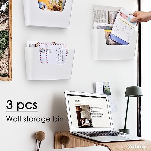 YOHOM Adhesive File Holder Plastic Document Folder Door No Drilling Mount Mail Magazine Organizer A4 Filing Envelopes Folder, Office Wall Mount Single Pocket (WHITE, 3 PCS) - Image 2