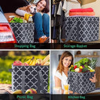 Reusable Grocery Bags 4Pack Foldable Washable Large Storage Bins, Dark Grey - Image 2