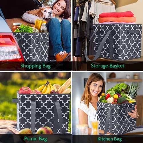 Reusable Grocery Bags 2Pack Foldable Washable Large Storage Bins, Dark Grey - Image 2