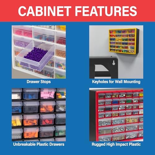 Akro-Mils 64-Drawer Plastic Storage Cabinet, 20" W x 6" D x 16" H, Black - Image 6