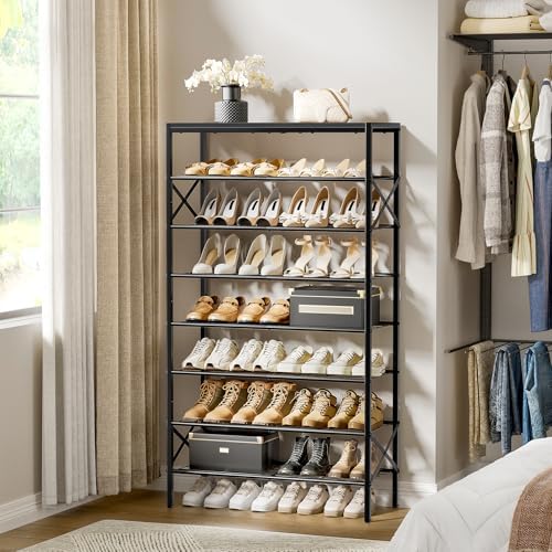 8 Tier Metal Shoe Rack with Wood Top, 24-32 Pairs - Image 2