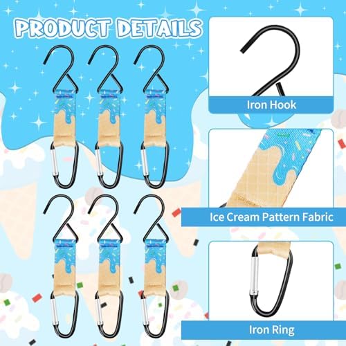Blue Ice Cream Drip Baseball Softball Dugout Organizer Bag Fence Hook Helmet Glove Hanger with Name Tag Sports Team Gifts Gear for Boys Girls Coach Mom Must Have Travel Accessory-6pcs - Image 2
