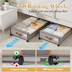 Yecaye 60L Under Bed Storage with Wheels, 4 Pack, Greige | 360° Rolling Wheels, Clear Lids & Label, Reinforced Handle, Rolling Metal Drawers for Clothes, Blankets, Shoes in Bedroom - Image 5