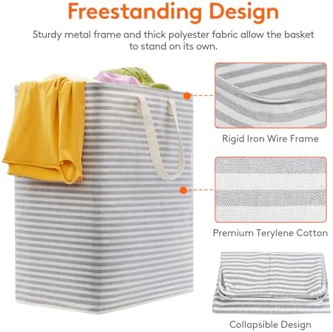 Lifewit 2 Pack Laundry Basket 100L Each, Collapsible Clothes Hamper with Reinforced Handles, Freestanding Waterproof Design for Bedroom and Laundry Room, Grey&Pink 200L Total - Image 2