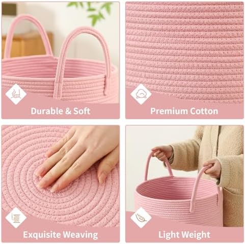 Laundry Basket Hamper Tall Rope Storage Woven for Blanket toys Dirty Clothes in Living Room Bathroom Bedroom (Pink, 80L/21.3Gal) - Image 3