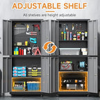 71" H Metal Tool Storage Cabinet with Lock and Wheels, Heavy Duty Garage Cabinet with 4 Doors and 2 Adjustable Shelves, Tool Organizer with Pegboard for Garage, Warehouse (Black&Gray, 71" H) - Image 6