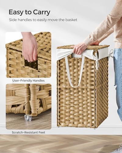 SONGMICS Laundry Hamper with Lid, 23.8 Gal (90 L) Synthetic Rattan,Foldable - Image 4