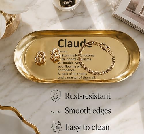Pawpy Mate Catchall Tray Stainless Steel Oval Gold 7x3 Inch Vanity Tray Rust Resistant Stackable Modern Polished Decorative Organizer, Set of 2 - Image 3