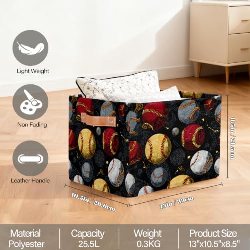 Baseball Storage Basket Toy Storage Bins Collapsible Cube Organizer - Image 2