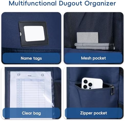 KAVIGOR Baseball/Softball Dugout Organizer - 15+ Helmet & Glove Storage Bag, Military-Grade 900D Fabric & 6 Reinforced Steel Hooks - Image 4