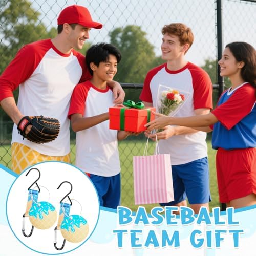Blue Ice Cream Drip Baseball Softball Dugout Organizer Bag Fence Hook Helmet Glove Hanger with Name Tag Sports Team Gifts Gear for Boys Girls Coach Mom Must Have Travel Accessory-2pcs - Image 5