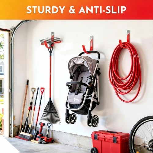1 Pack Heavy Duty Wall Mount Garage Hooks with Anti-Slip PVC Coating Iron Storage Hooks,Garage Hanger Utility Hooks Indoor Outdoor Organizer for Hanging Bike Ladder Garden Tool - Image 5