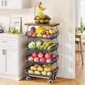 SAYZH 5-Tier Fruit and Vegetable Basket Stand for Kitchen, Wood Top, Black by SNTD