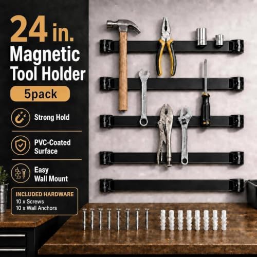 24" Magnetic Tool Holder, 5 Pack PVC-Coated Heavy Duty for Garage - Image 2