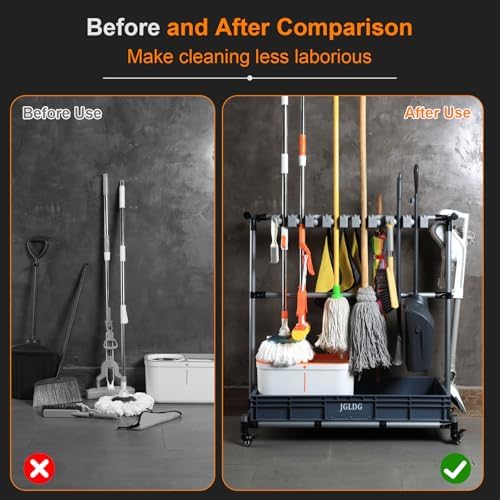 Mop and Broom Holder with Wheels - Keep Your Cleaning Tools Organized! (L) - Image 2