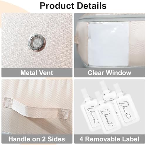 DIMJ Comforter Storage Bag - Large Capacity Ultra Space Saving Self Compression Organize for Duvet, Pillow, Bedding, Blanket Storage Organizer Nylon Compression Bags, Sheet Storage, Beige, 4 Pack - Image 6