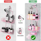 DAOYA Hanging Shower Caddy Over Shower Head, Anti-Swing Shower Organizer For Inside Shower With 2 Soap Holders, Multi Hooks, Rustproof Bathroom Accessories, Pink - Image 5
