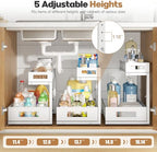 2 Pack 19IN Depth Under Sink Storage Organizer, Large 2-Tier Elegant Mesh Pull Out Shelf for Kitchen and Bathroom Cabinet Organization, L-Shaped and Adjustable Height Design-White - Image 4