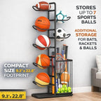 7-Ball Sports Equipment Storage Rack with Ball Holder, Ideal for Garage or Indoor Use - Organize Toys, Sports Gear and More, 57.5" (Black) - Image 4