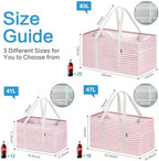 LHZK Standing Utility Tote Bag with Metal Wire Frame and the Sides Rinforced, Large Tote Bag with Handle, Reusable Grocery Bags Foldable, Beach Bag, Car Tote (Pink, 18.5''x11.8''x11.5'') - Image 5