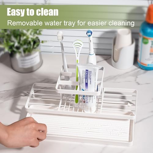 Toothbrush Holders Toothpaste Organizer Bathroom Accessories, White - Image 4