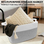 96L Laundry Basket with Handles, Extra Blanket Basket, White/Grey - Image 6