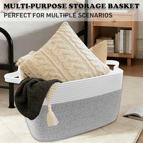 96L Laundry Basket with Handles, Extra Blanket Basket, White/Grey - Image 6