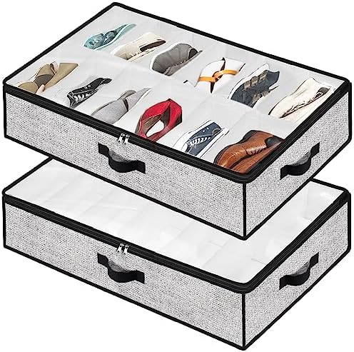 Under Bed Shoe Storage Organizer 2pc Fits 24 Pairs Container Boxes by Meerainy