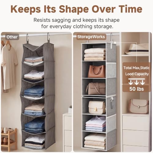StorageWorks Hanging Closet Organizer, 6-Shelf with 2-in-1 Design, Ivory | Maximize Closet Space with Reinforced Shelves, Small Closet Storage Solution for Bedrooms, Dorms and RVs - Image 5