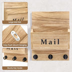 Mail and Key Holder, Wall Key Holder with 2 Mail Organizer Slot and 3 Hooks - Image 3