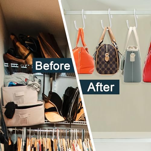 HiGift Purse Hanger for Closet, 8 Pack Unique Twist Design White Vinyl Coated Bag Hooks Organizer Hanging, Large Closet Hooks Purse Organizer Holder for Hanging Purse,Handbag,Belt,Hat,Backpack,Jeans - Image 4