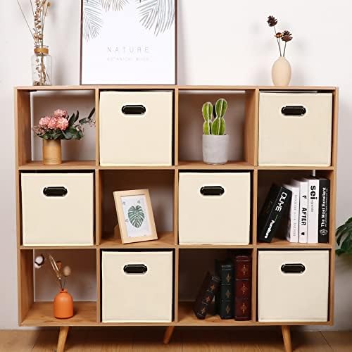 Fabric storage bins Cubes, Fabric Cube Organizer with Handle, Foldable Cube Bins for Cloth or Accessary Storage, 11x11x11, Set of 10, (Creamy White) - Image 4
