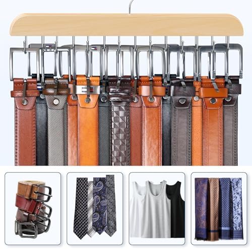 Belt Organizer with 14 Hooks, Sturdy Wood Belts Rack Closet Accessories - Image 2