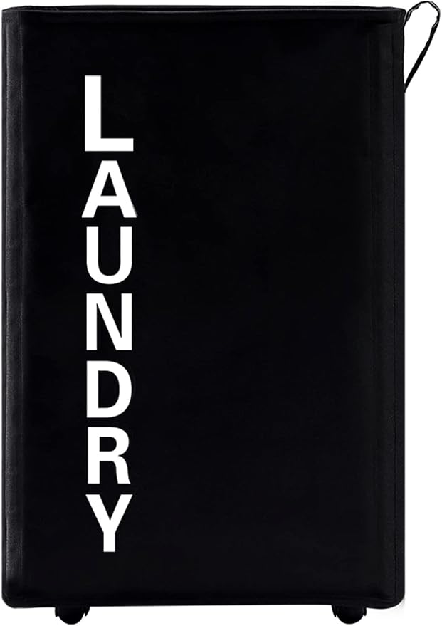 92L Extra Large Rolling Laundry Basket with Leather Handle,Tall Laundry Hamper on Wheels,Laundry Bin,Rolling Laundry Cart Black by Homlikelanfocusonhomestorageanddecorationfordecades